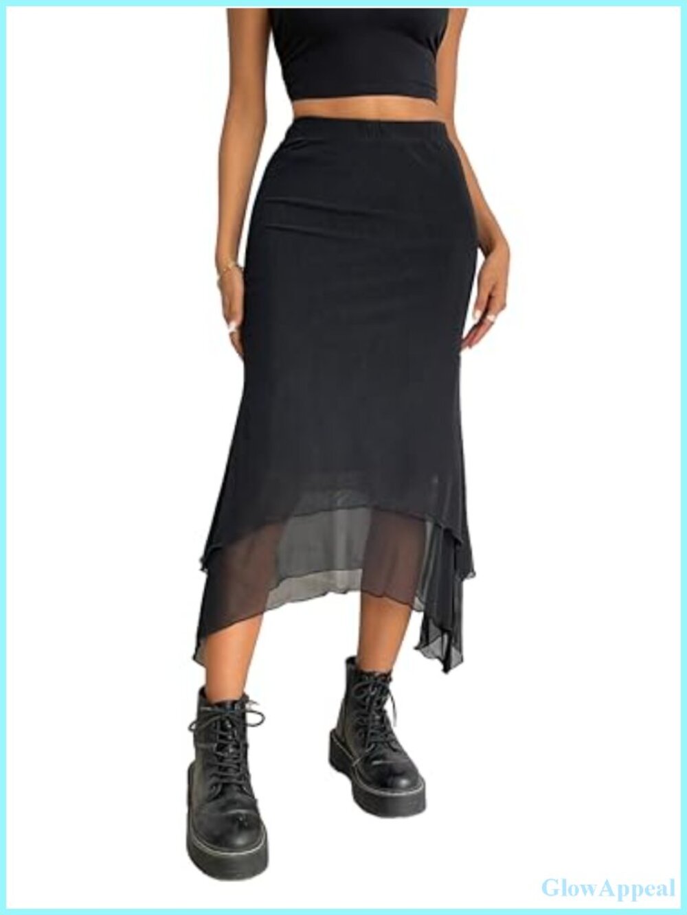 Women Mesh Asymmetrical Mermaid Midi Skirt High Waist Fishtail Long Skirt